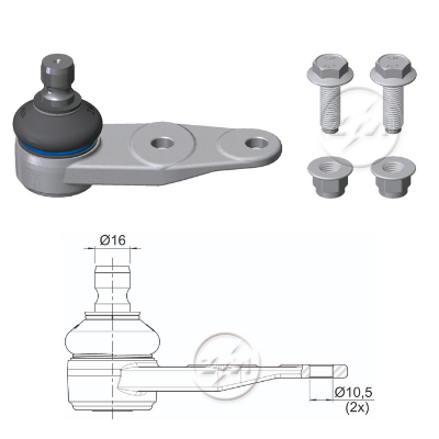 ROTULA INF RENAULT 9 1995 CLIO KANGOO MEGAN SCENIC IC:Ø16.0 A:Ø10.5 CAR:Ø16 0IC-PERNOØ16 0AGUJERO:Ø10