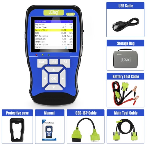 ESCÁNER J-DIAG M100 MULTIMARCA (LECTURA Y BORRADO DE CÓDIGOS, DATOS DINÁMICOS, AJUSTE DE CO, PRUEBA PROFESIONAL DE BATERÍA) MOTOCICLETA