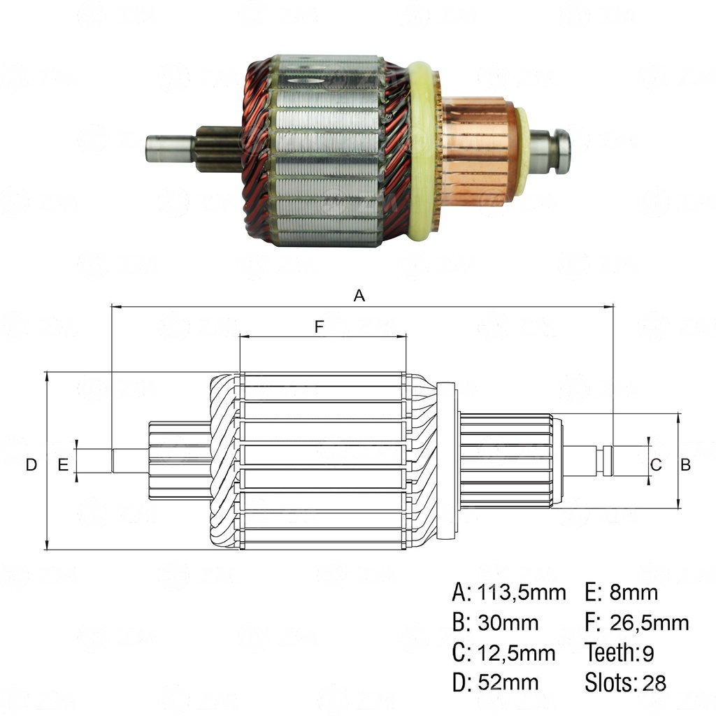 INDUCIDO ARRANQUE MERDES BENZ, BMW, VOLSKWAGEN 12V 114 MM 9 ESTRIAS(IND-07010)