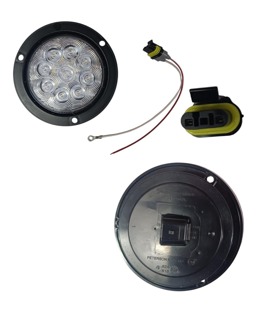 ﻿LUZ LED REDONDA 4″ 12-24V BLANCA REVERSA 9 DIODOS MONTAJE CON BRIDA Y CONECTOR AMP INLCUIDO﻿
