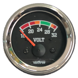 [16227106] VOLTIMETRO 52MM 24V ESCALA 16-32 ESCALA COLOR TABLERO NEGRO ARO CROMADO
